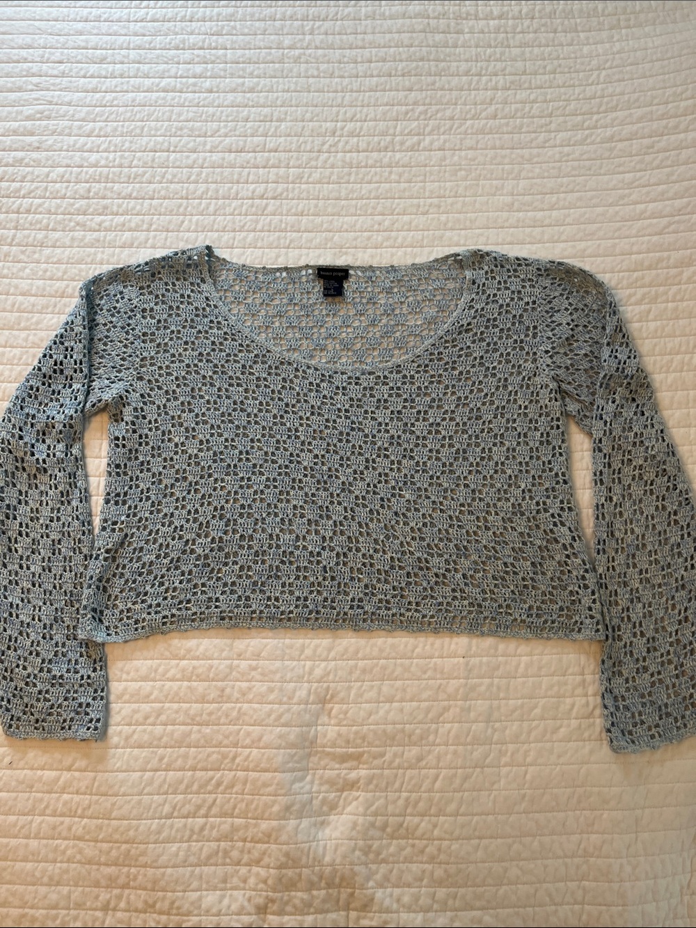 Boston Proper Light Blue Cropped Crochet Sweater
